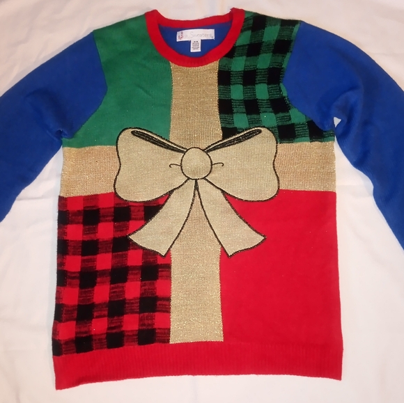 Vgt. Color Block Bow tie Present Ugly Christmas Sweater Size M/M - Picture 2 of 9